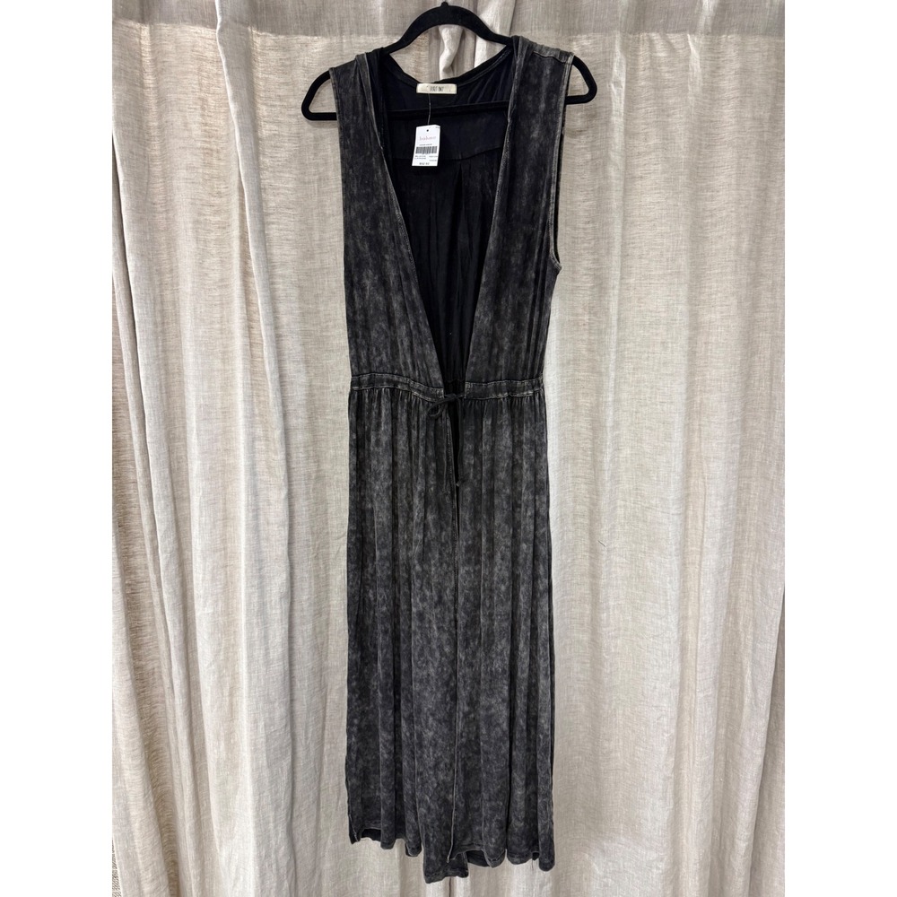 Bohme Spirit Away Black Acid Wash Long Sleeveless Hoodie Vest YES103A Large